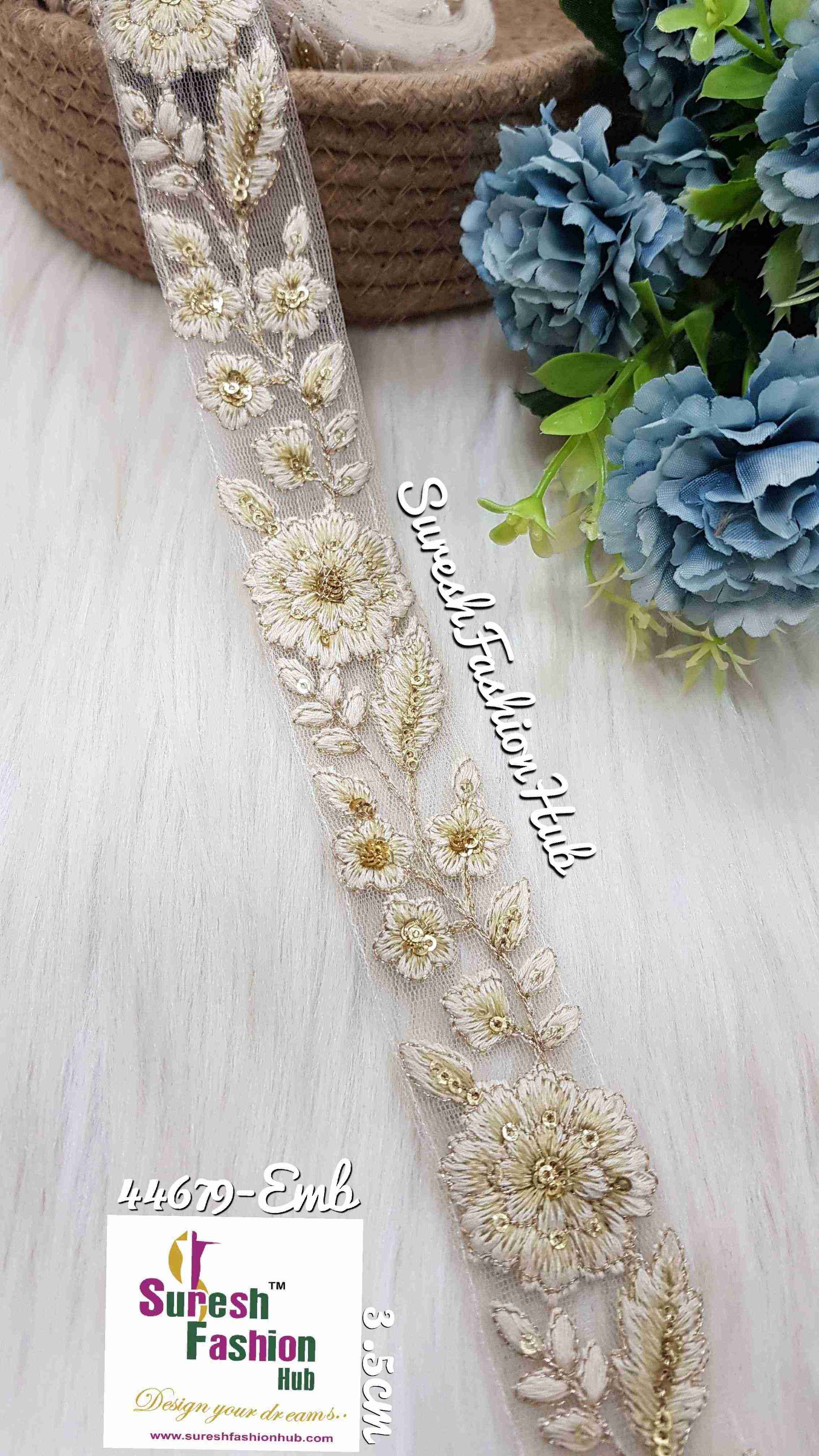 White Flowers With Multi Colored Sequence Trim