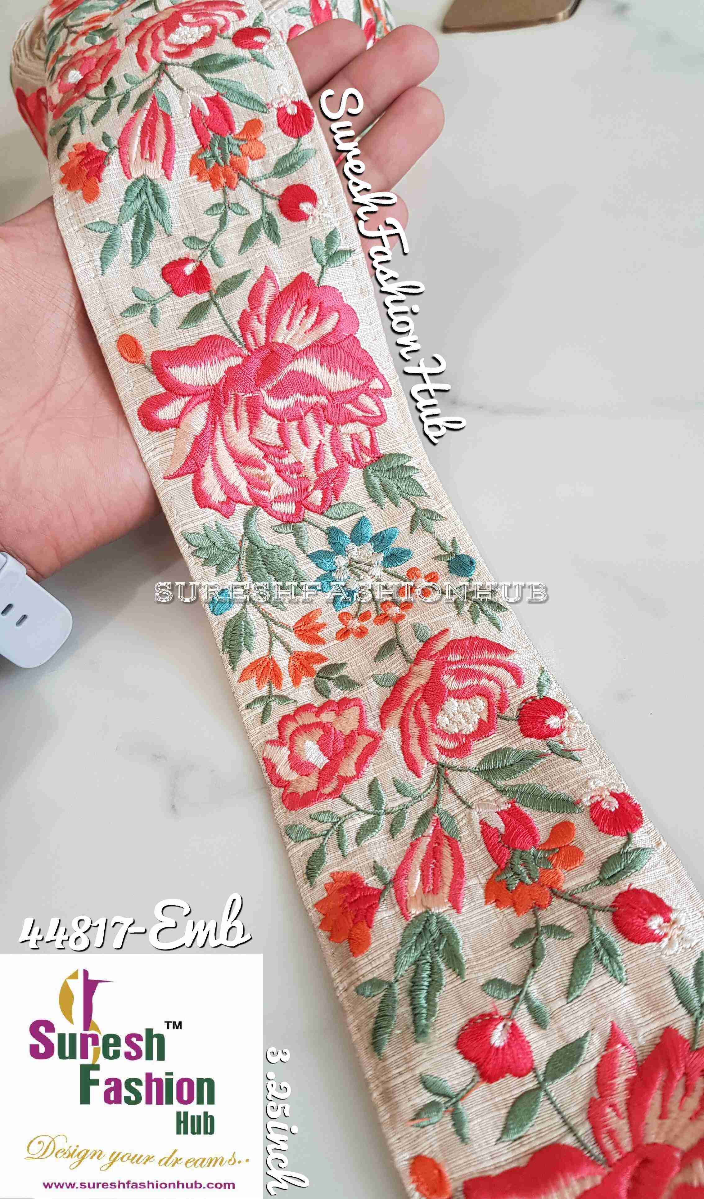 Pink Flower Botanic Threadwork Mirage Designer Trim