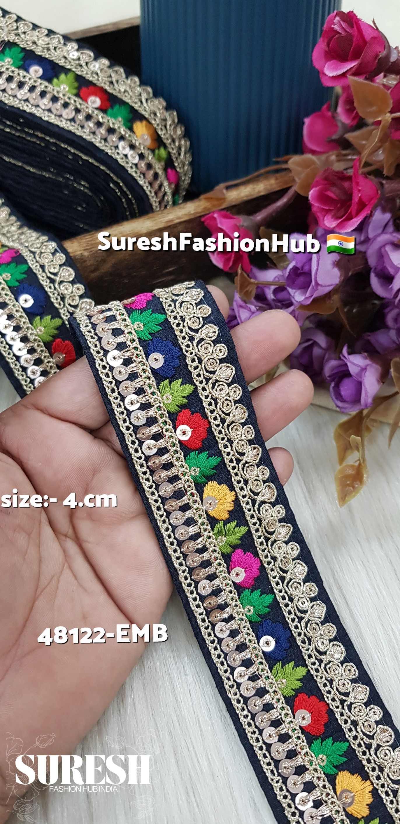 Sabyasachi Inspired Navy Blue Embroidery Lace – 48122-Emb
