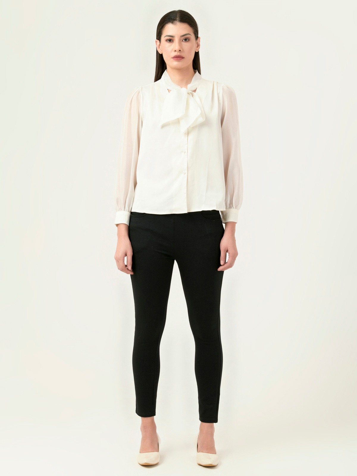 Albion Women Smart Premium Cream Blouson Top