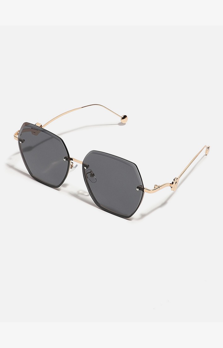 Haute Sauce By Campus Sutra Women Black Lens & Gold-Toned Oversized Sunglasses With Polarised Lens