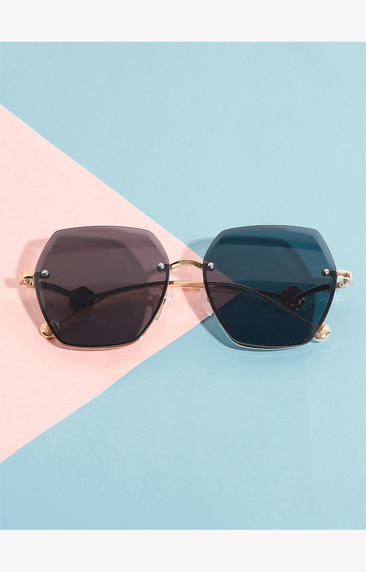 Haute Sauce By Campus Sutra Women Black Lens & Gold-Toned Oversized Sunglasses With Polarised Lens