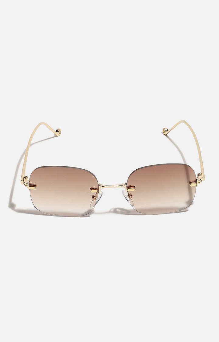 Haute Sauce By Campus Sutra Women Brown Lens & Gold-Toned Rectangle Sunglasses With Polarised Lens