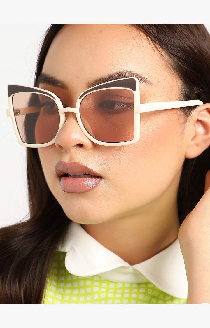 Haute Sauce By Campus Sutra Women Brown Lens & Gold-Toned Butterfly Sunglasses With Polarised Lens