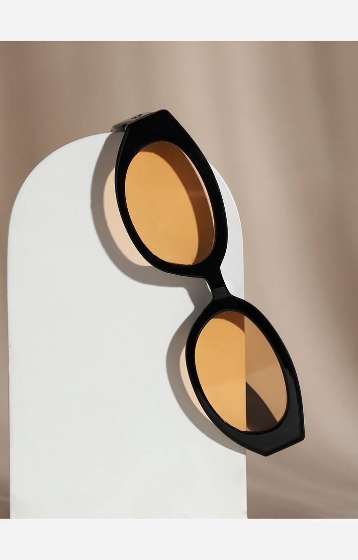 French Accent By Campus Sutra Men Yellow Lens & Black Oval Sunglasses With Uv Protected Lens