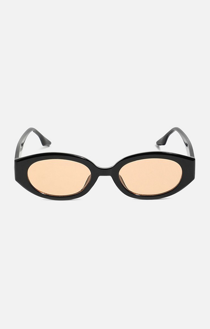 French Accent By Campus Sutra Men Yellow Lens & Black Oval Sunglasses With Uv Protected Lens