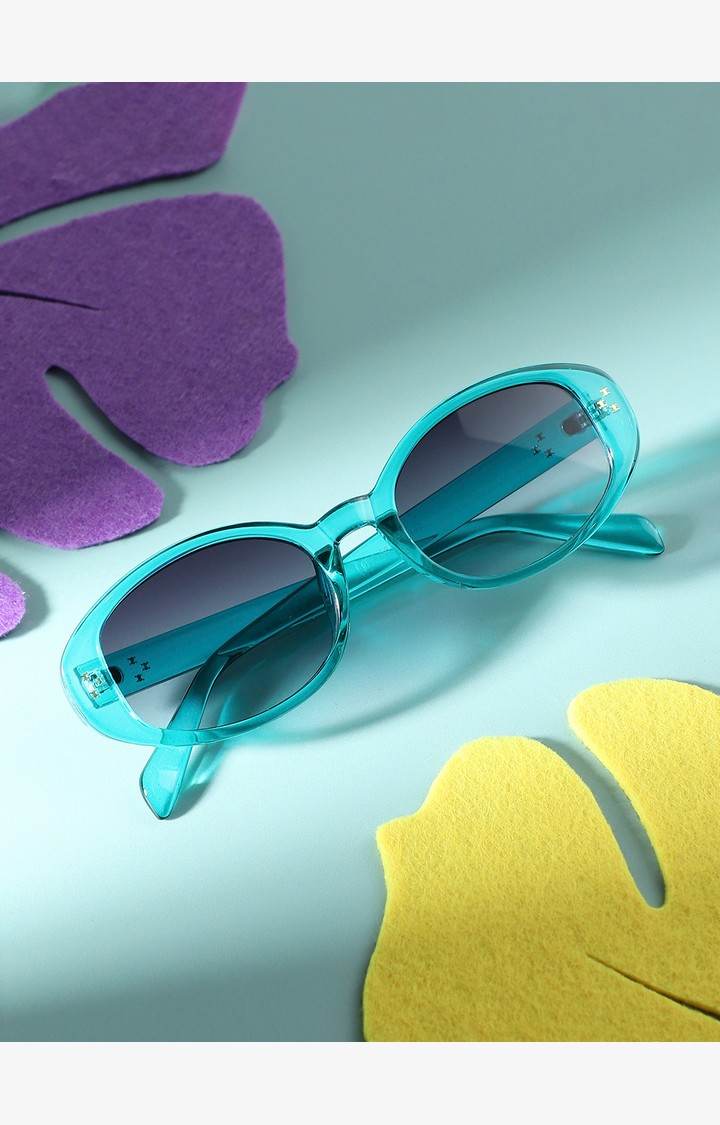 French Accent By Campus Sutra Men Grey Lens & Blue Oval Sunglasses With Uv Protected Lens