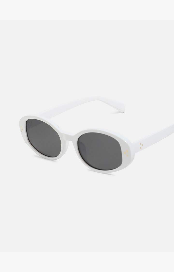 French Accent By Campus Sutra Men Black Lens & White Oval Sunglasses With Uv Protected Lens