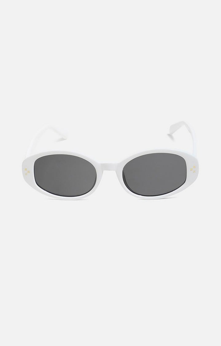 French Accent By Campus Sutra Men Black Lens & White Oval Sunglasses With Uv Protected Lens