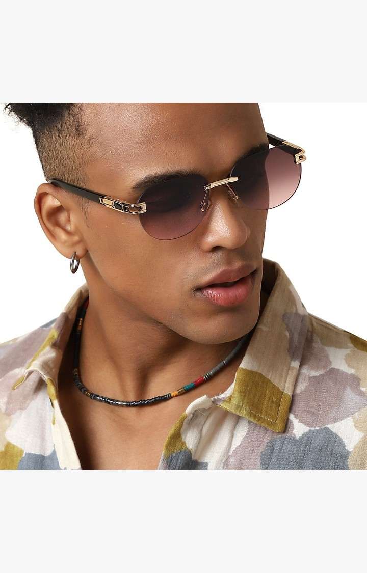 French Accent By Campus Sutra Men Brown Lens & Black Rectangle Sunglasses With Uv Protected Lens
