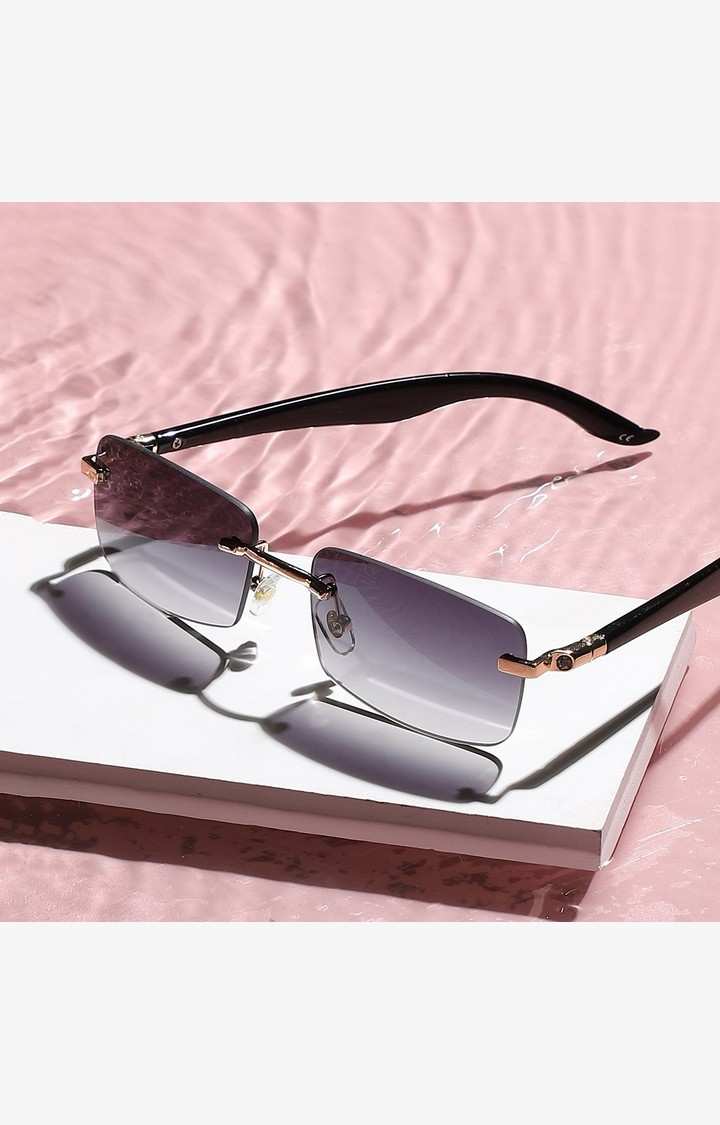 French Accent By Campus Sutra Men Grey Lens & Black Rectangle Sunglasses With Uv Protected Lens