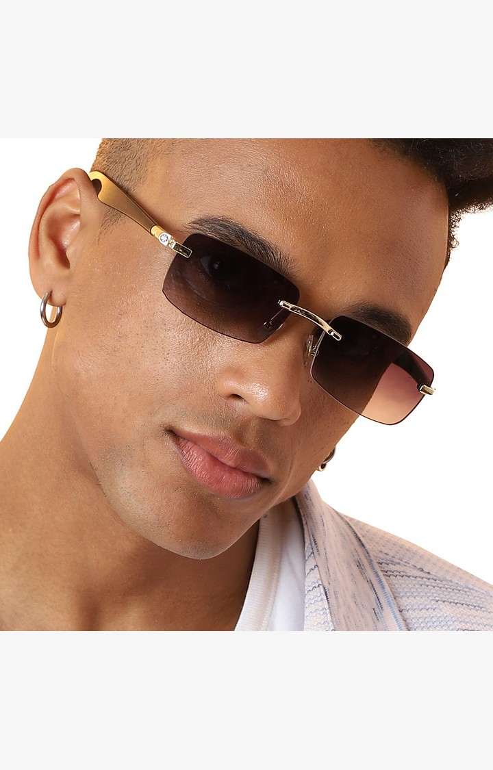 French Accent By Campus Sutra Men Grey Lens & Black Rectangle Sunglasses With Uv Protected Lens