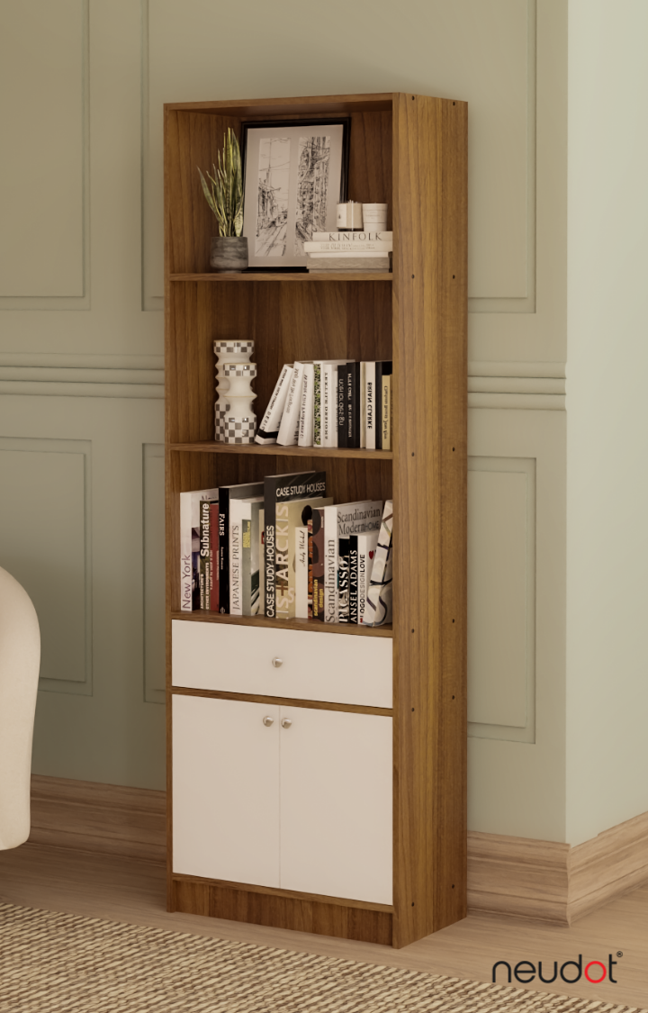 Hugo Bookshelf/Display Unit (With drawer) - Leon Teak & White