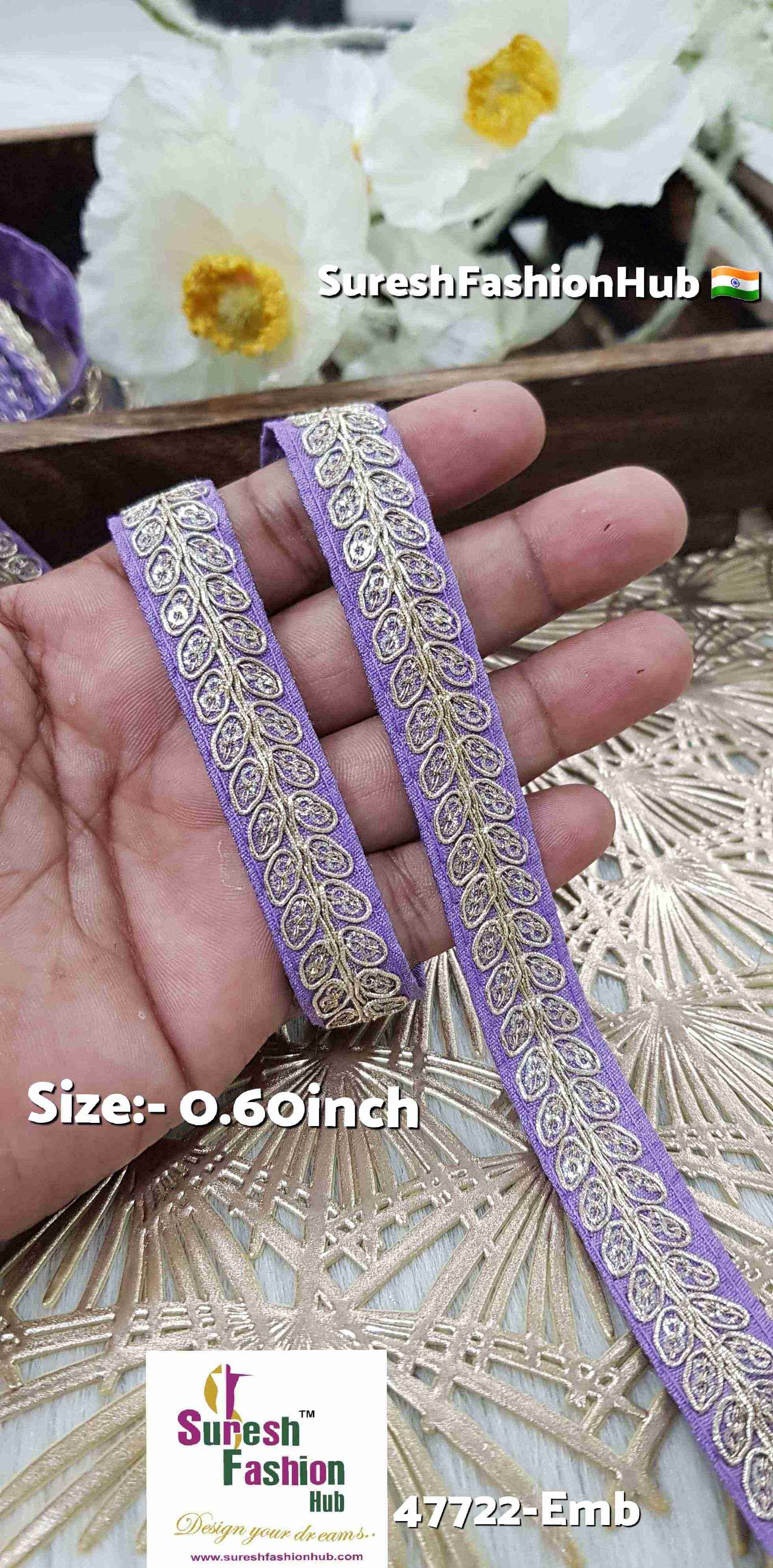 Lilac Pearl Leaf Embroidered Border