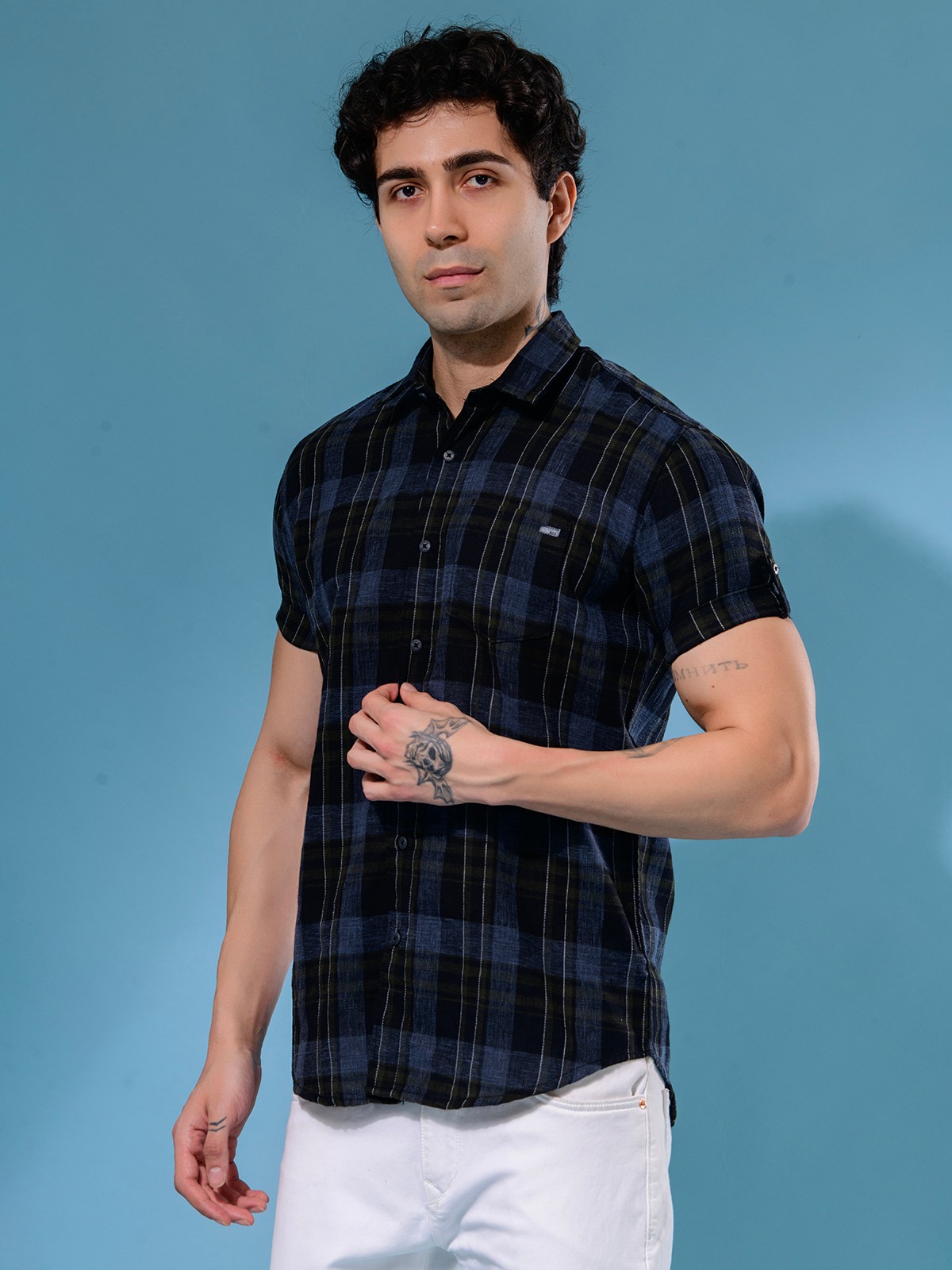 ALBION MENS ECOHAWK GREEN CHECKS SHIRT