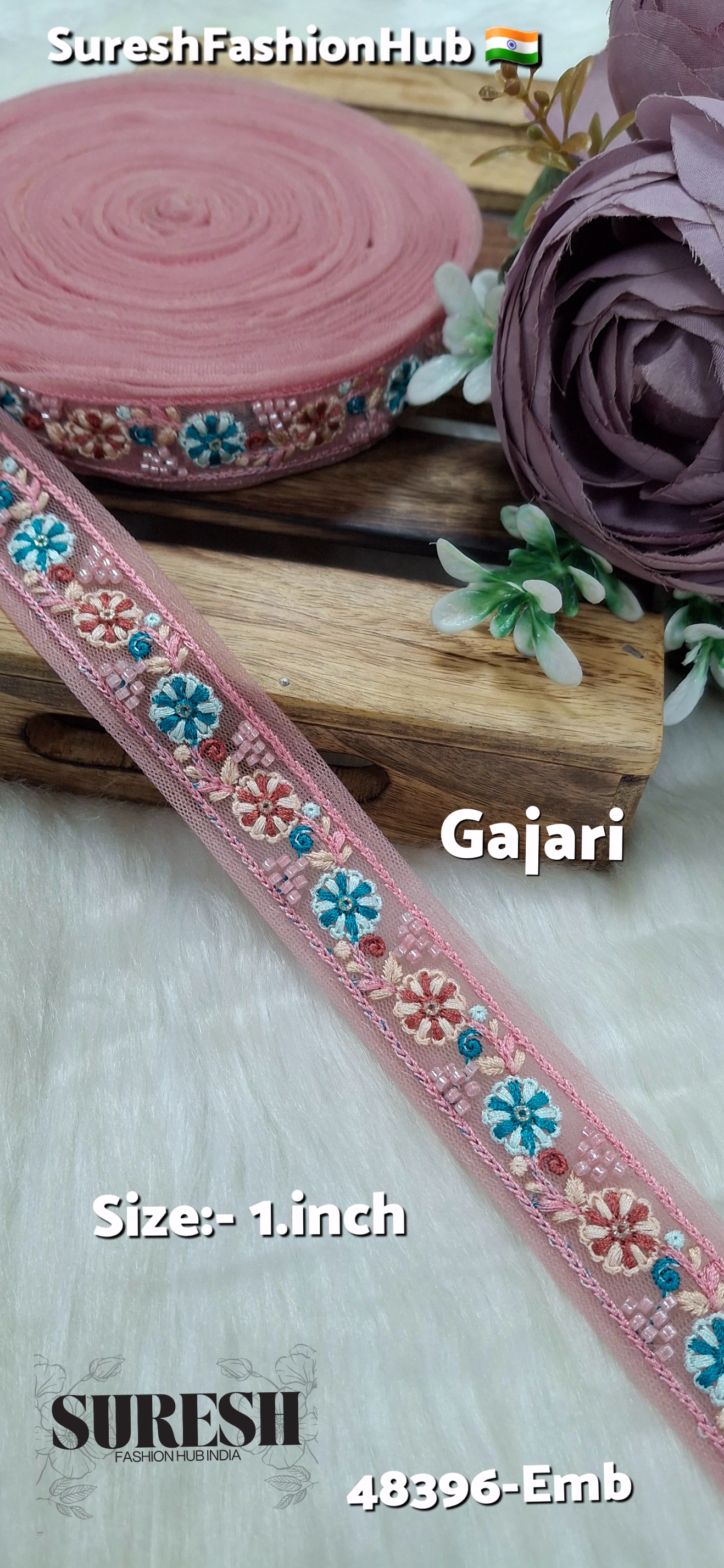 Gajri Multicolor Thread Bead Embroidery Lace