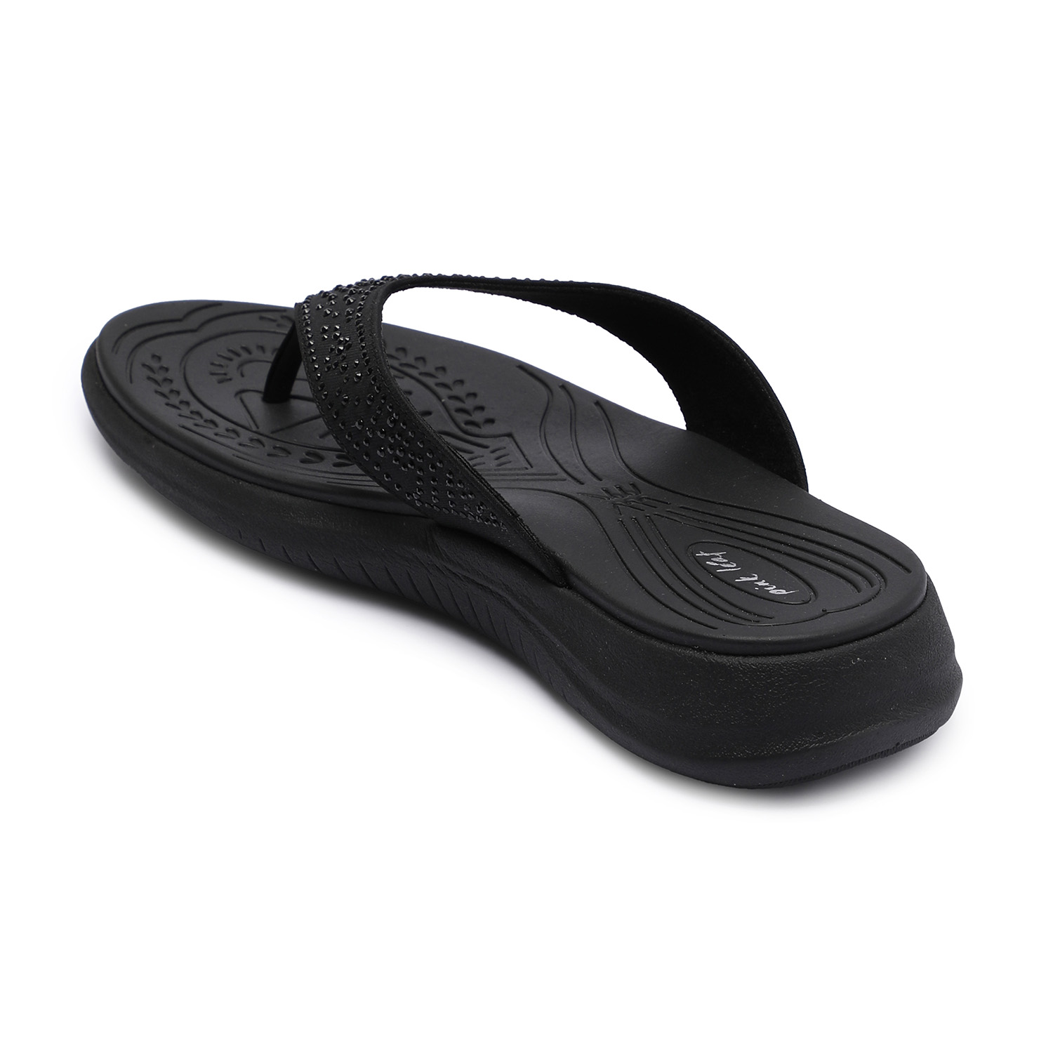 Women Black Embellished Flip-Flops with Textured Sole