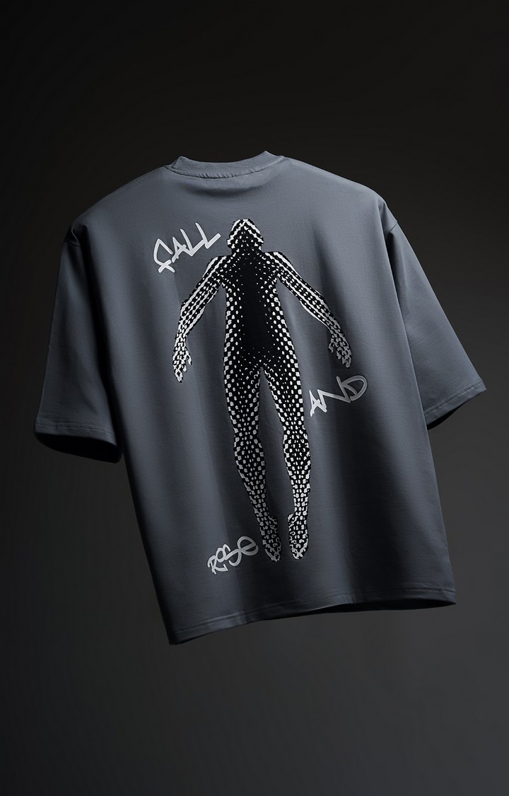 Unisex Fall & Rise Grey Printed Oversized T-Shirt