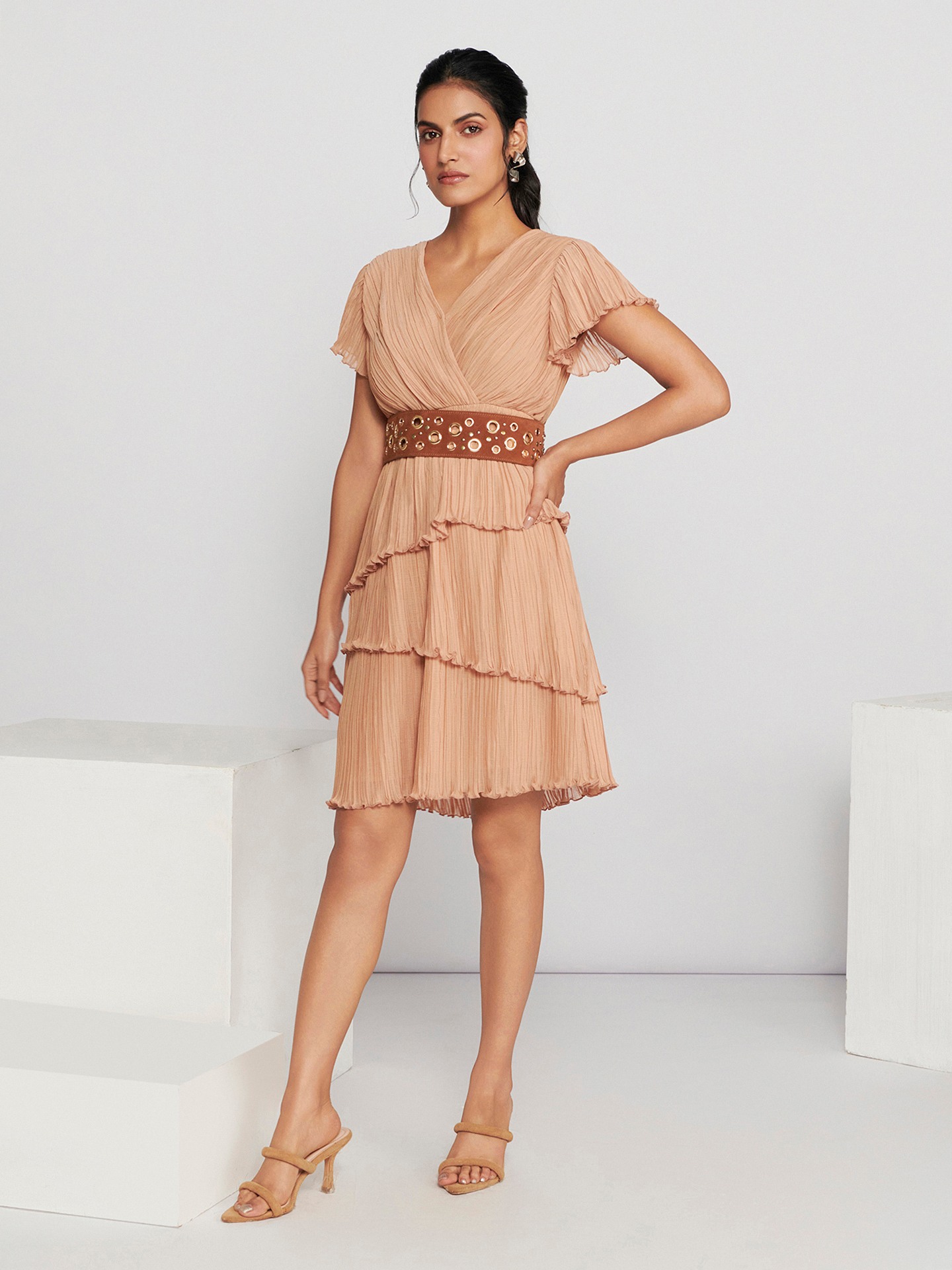 Peach Fashion Flair Short Dress