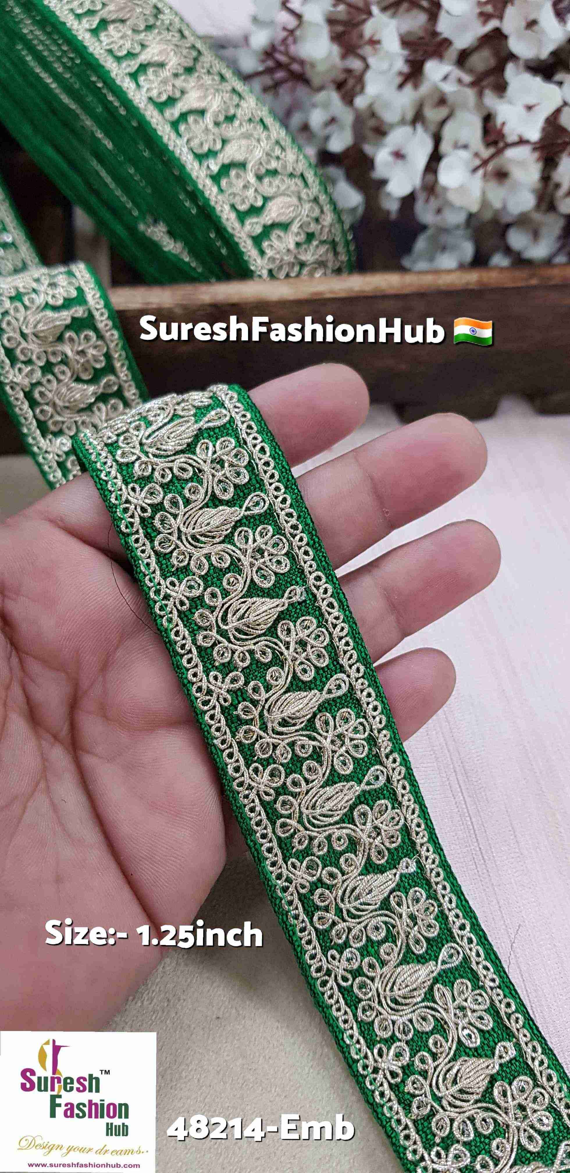 Green Pearl & Sequence Fabric Lace