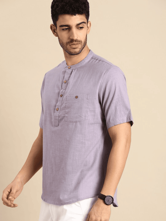 Men Lavender Pure Cotton Solid Kurta