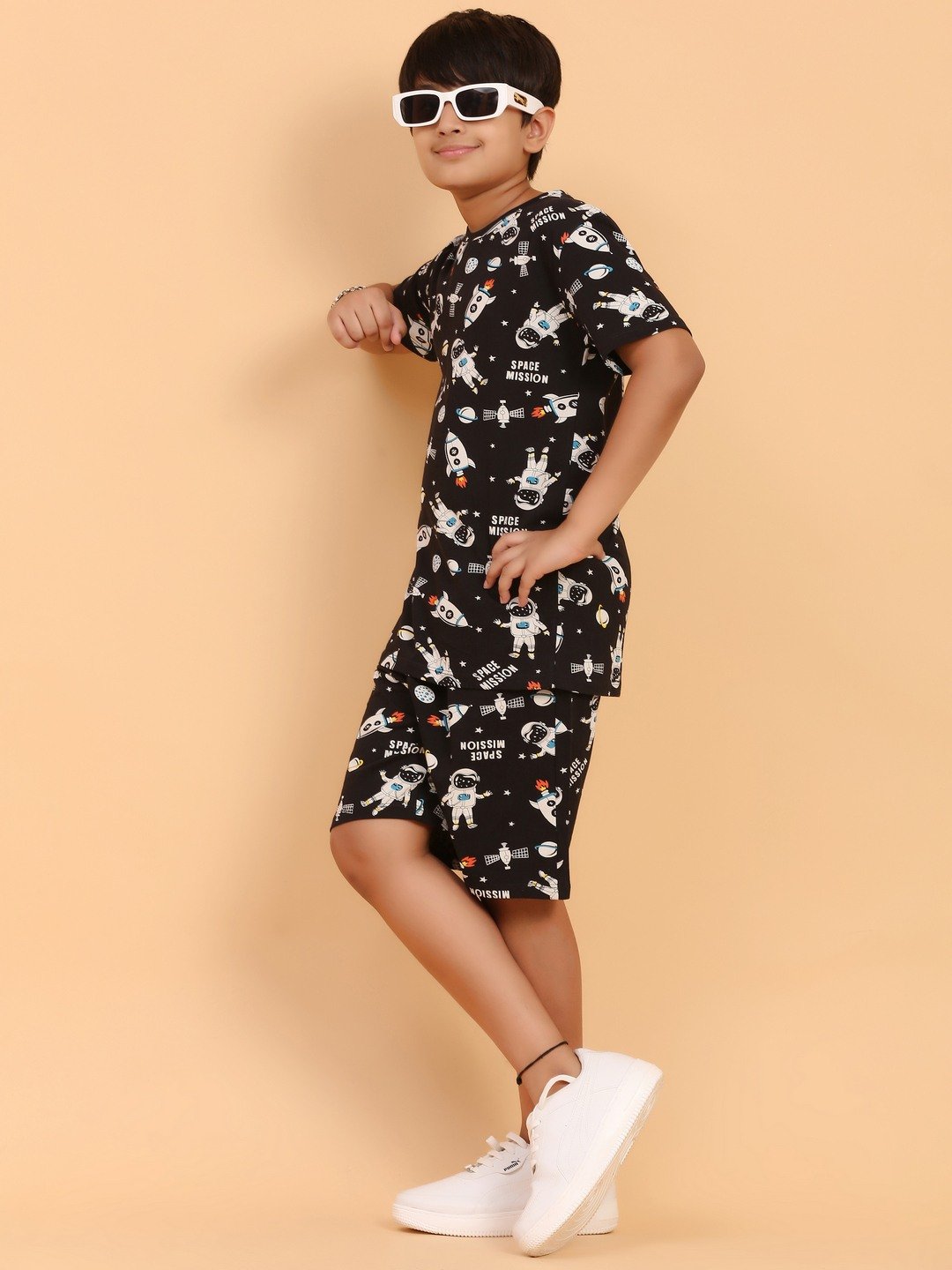 Ninos Dreams Black Space Mission Boys Shorts Coord set