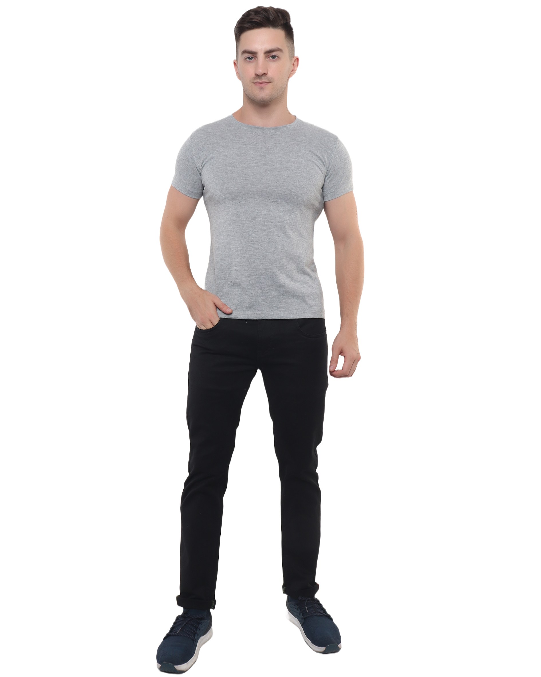 Grey Melange Round Neck T Shirt