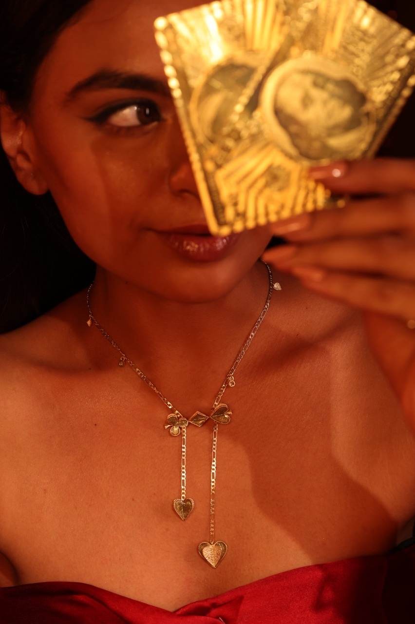 Gold Double Heart Suits Chain Neckalce