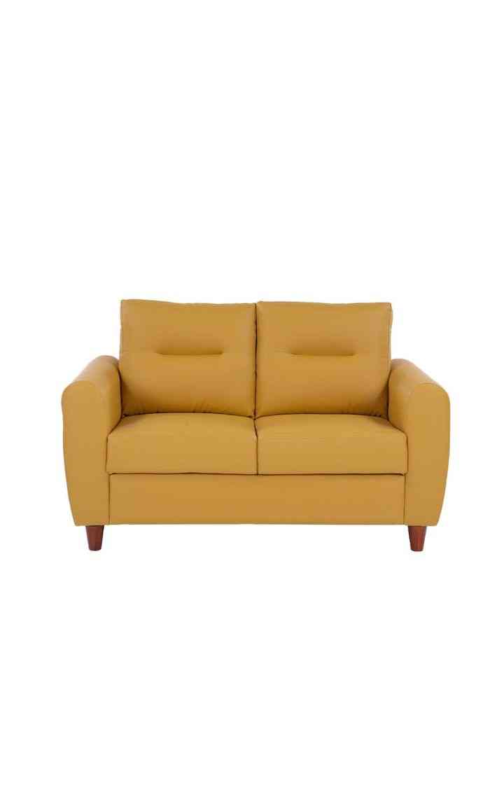 neudot Scott Sofa for Living Room |2 Persons Sofa|Premium Leatherette with Cushioned Armrest | Solid Wood Frame|2 Seater in Husky Yellow Color