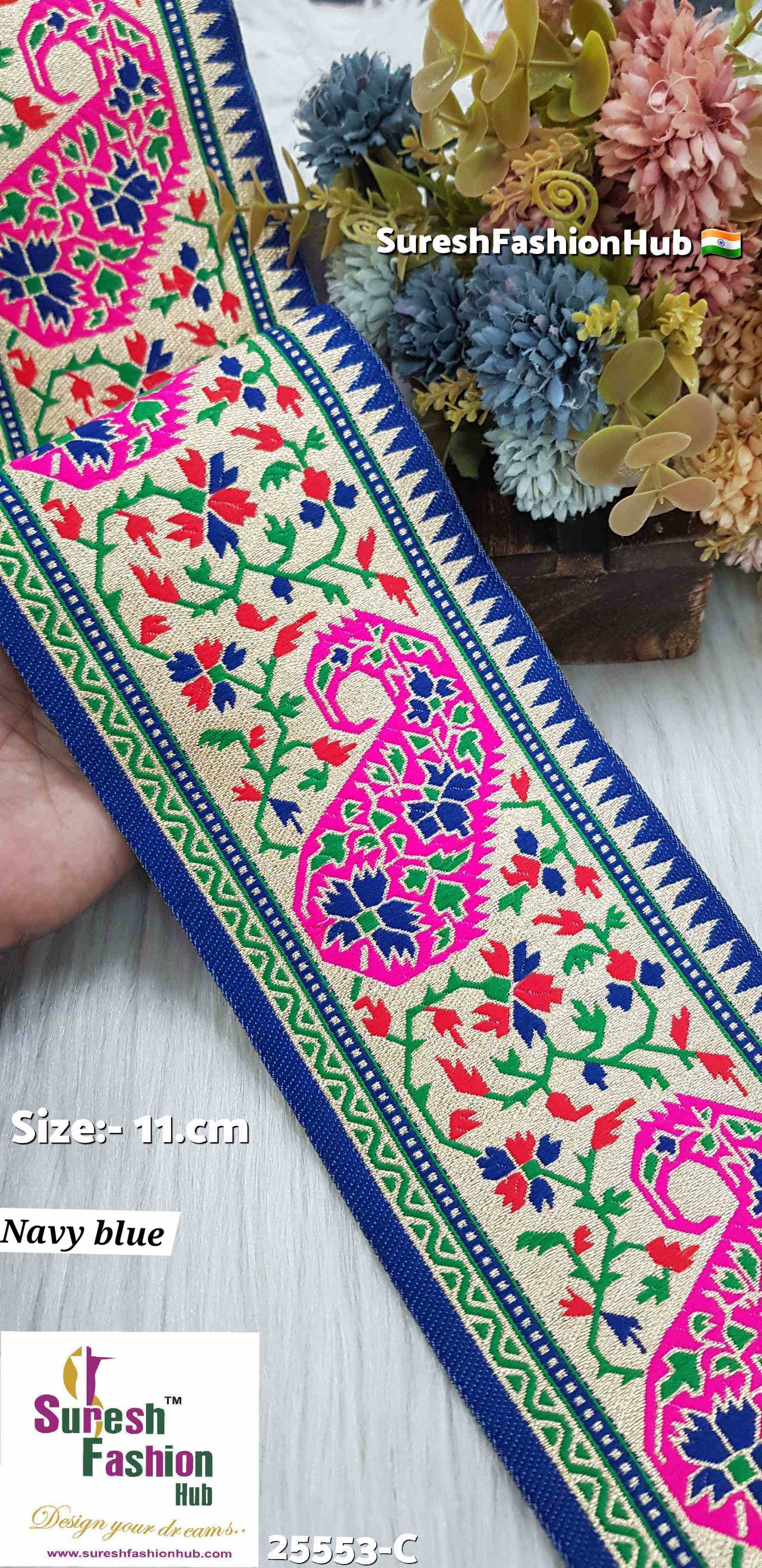 Navy Blue Keri Floral Banarasi Border Lace