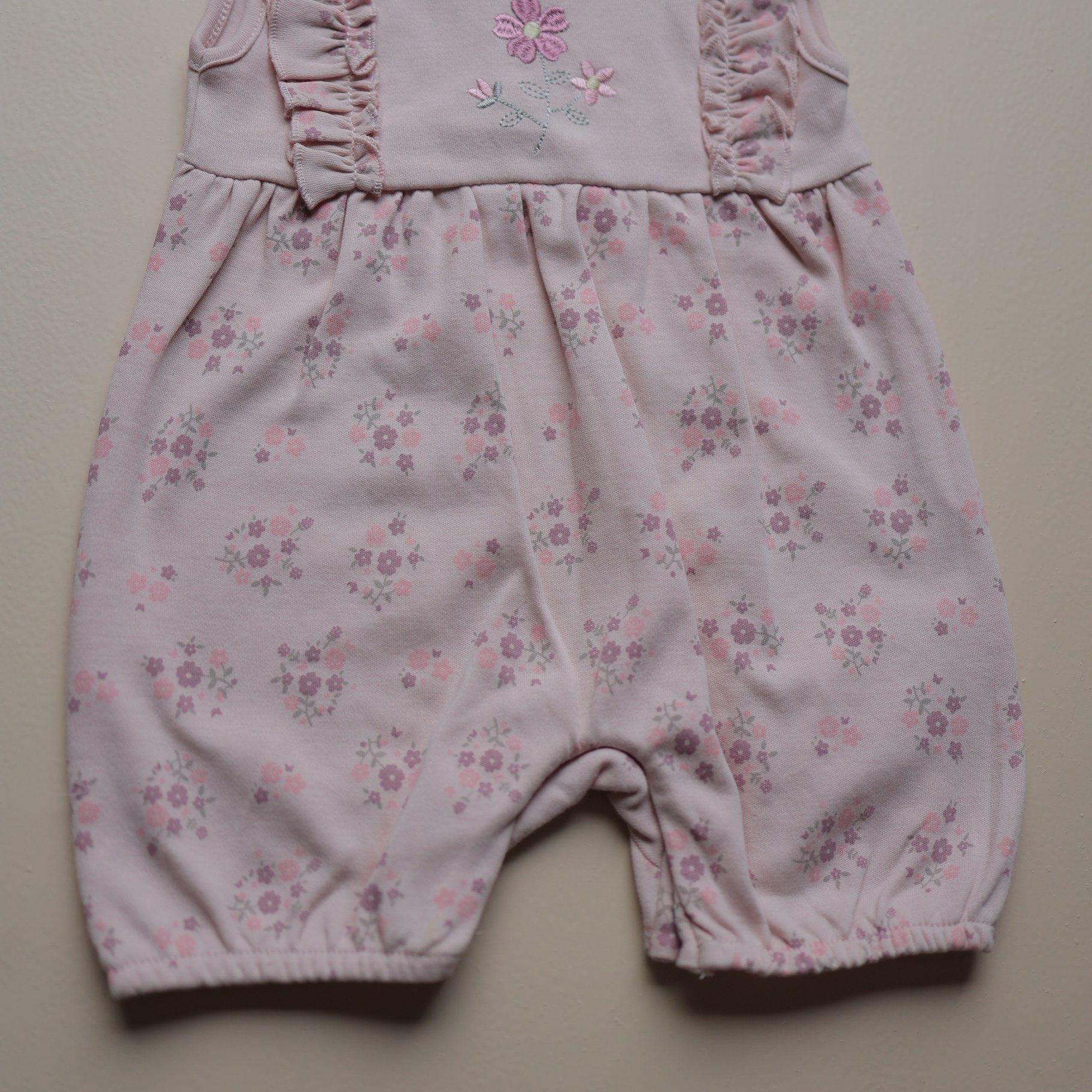 Pink Floral Ruffle Sleeveless Romper