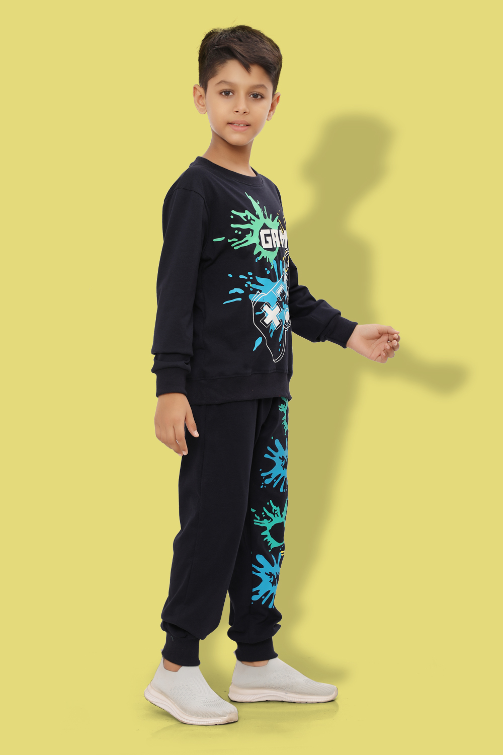 Ninos Dreams Boys Gamer Print  Full Sleeves Cotton Coord Set with Tshirt & Jogger  -Navy Blue