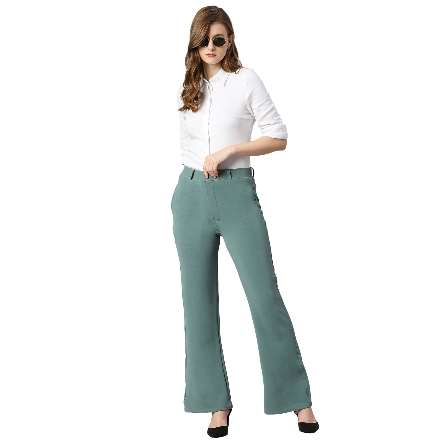Cotton Lycra Mint Trouser For Women's.Ladies Casual Trouser,Track Pant,Girls  stylish Trouser Pant.Elastic Staright Pants, for Casual Office Work  wear.Slim Fit Formal Trousers/Pant.formal Trouser For Womens.Womens  Trousers Cotton Pant.Formal Tousers For