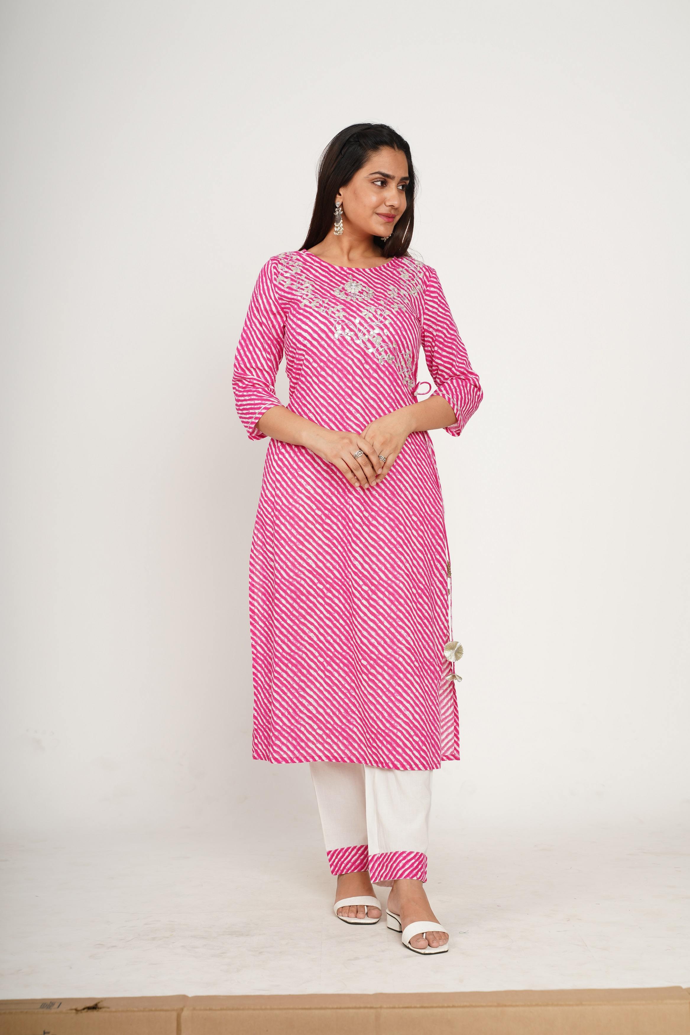 Leheriya Printed Gota Patti Yoke Embroidered Straight with pant