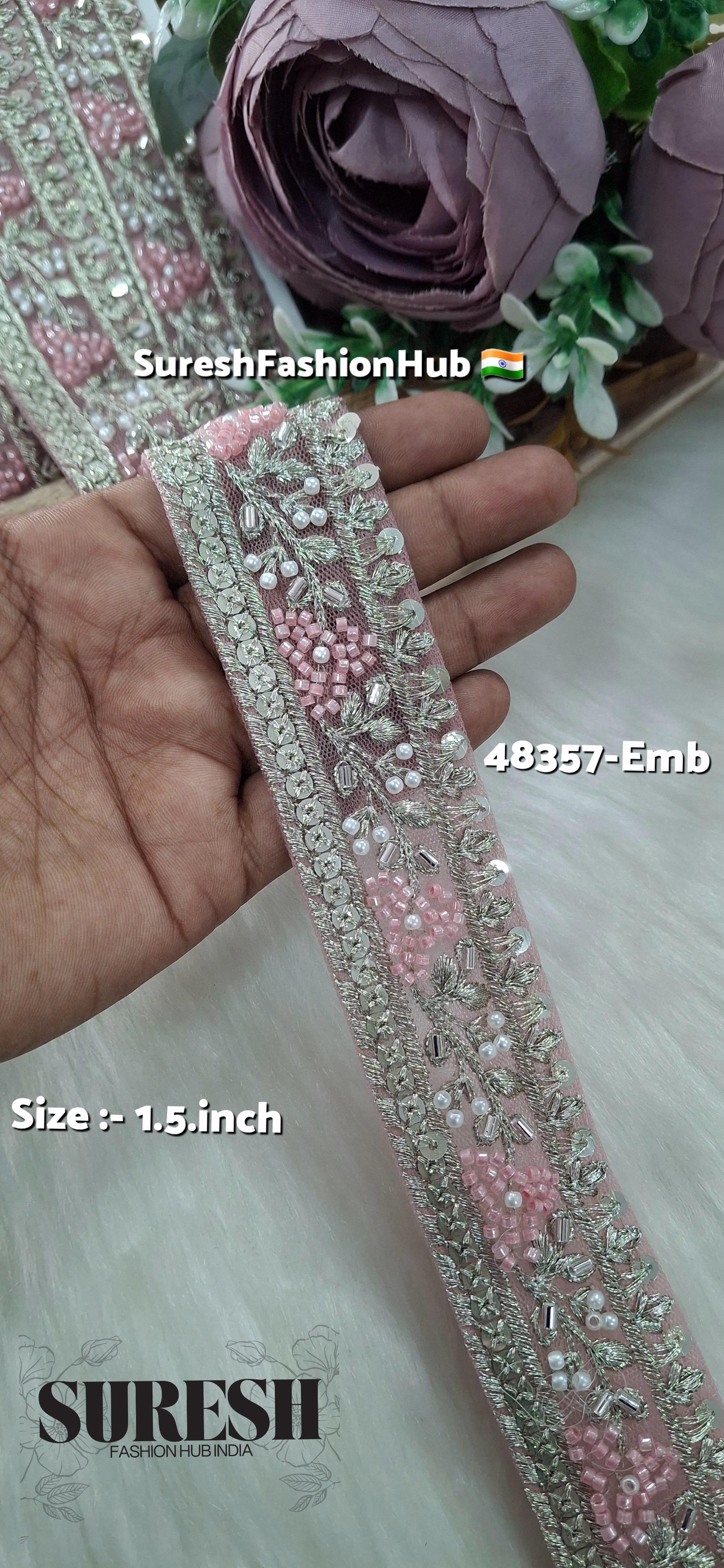Pink Beaded Floral Grace Net Embroidered Lace