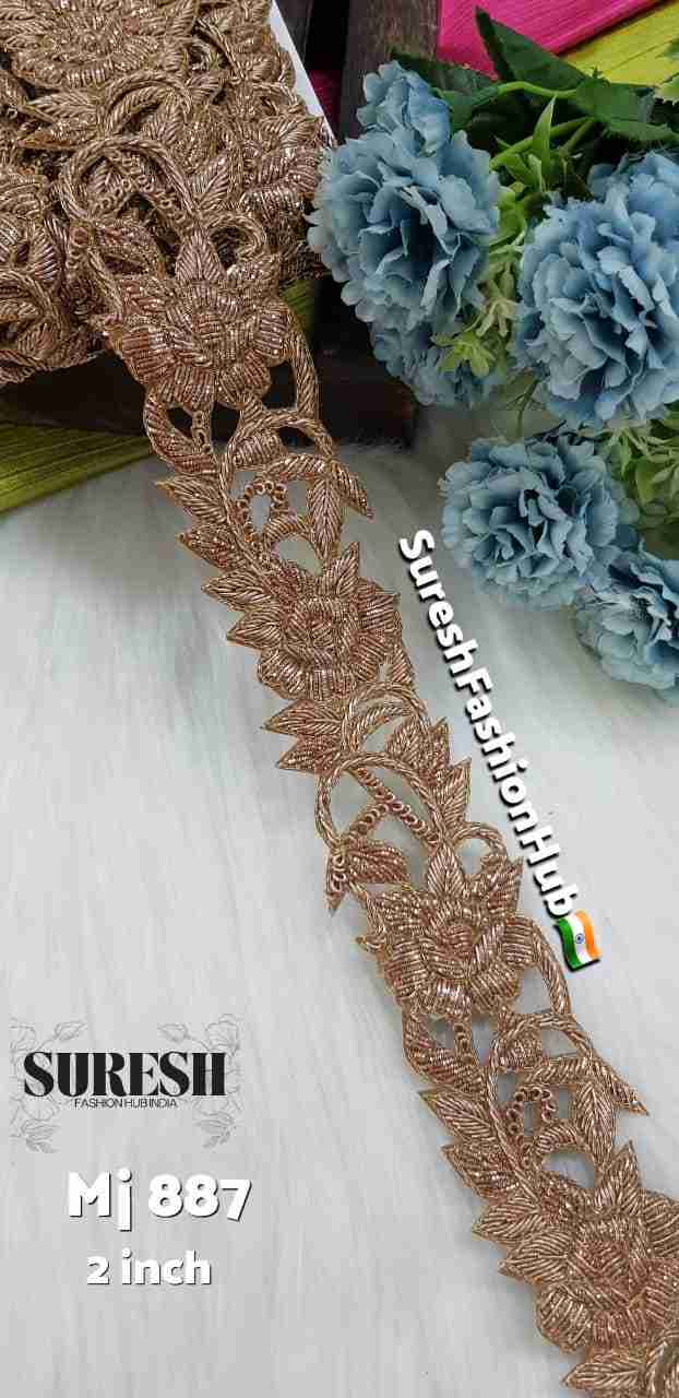 Matt Elegance Handmade Cutwork Zardosi Lace-2 Inch-Mj-887