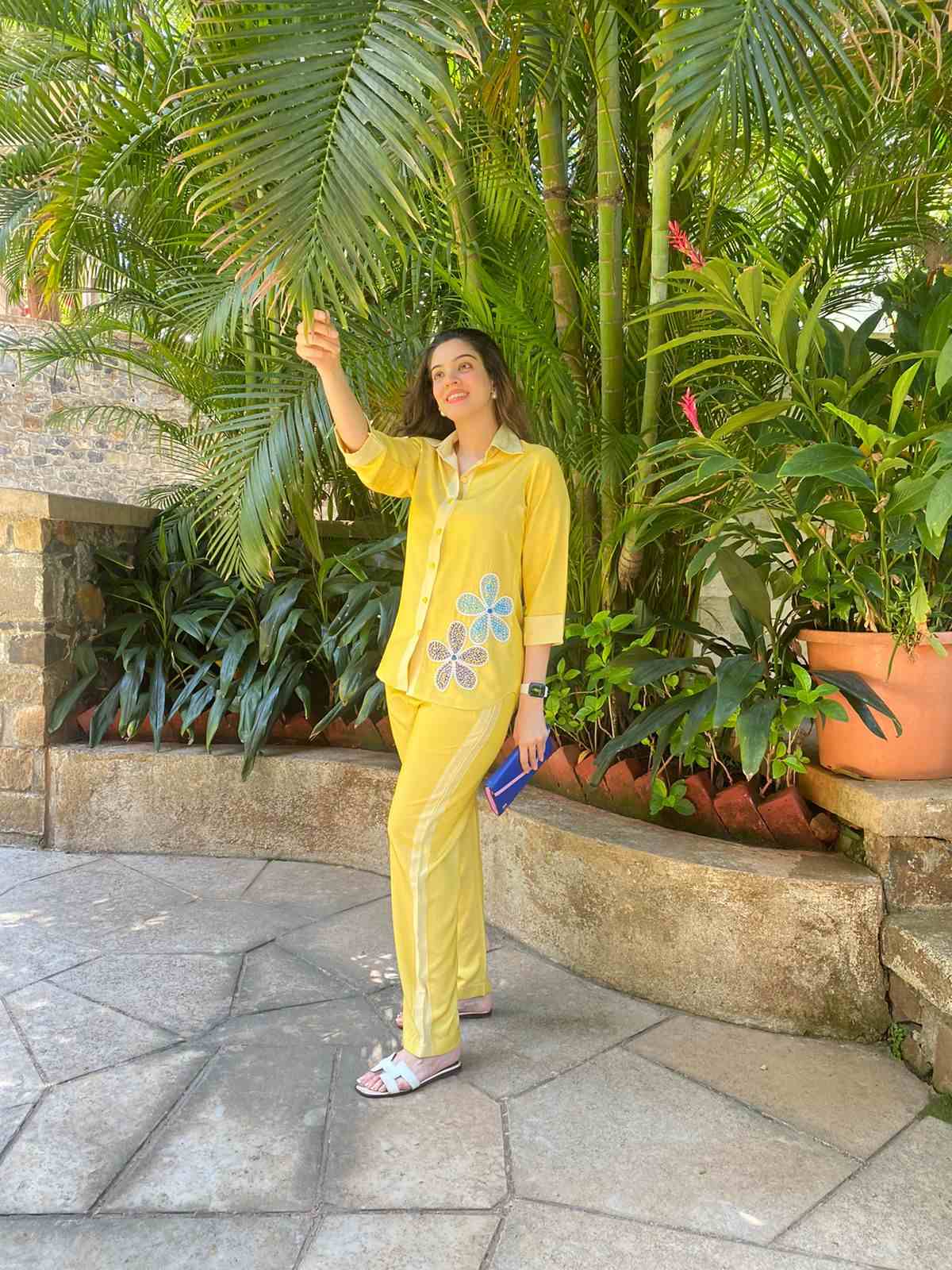 Yellow embroidered coord