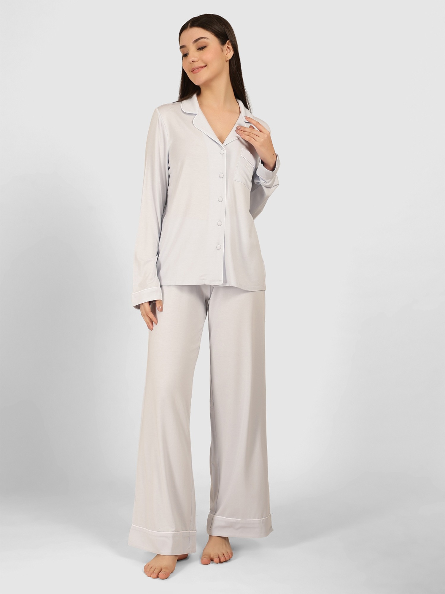 Guess Grey Modal Solid/Plain Girls Pyjama Sets