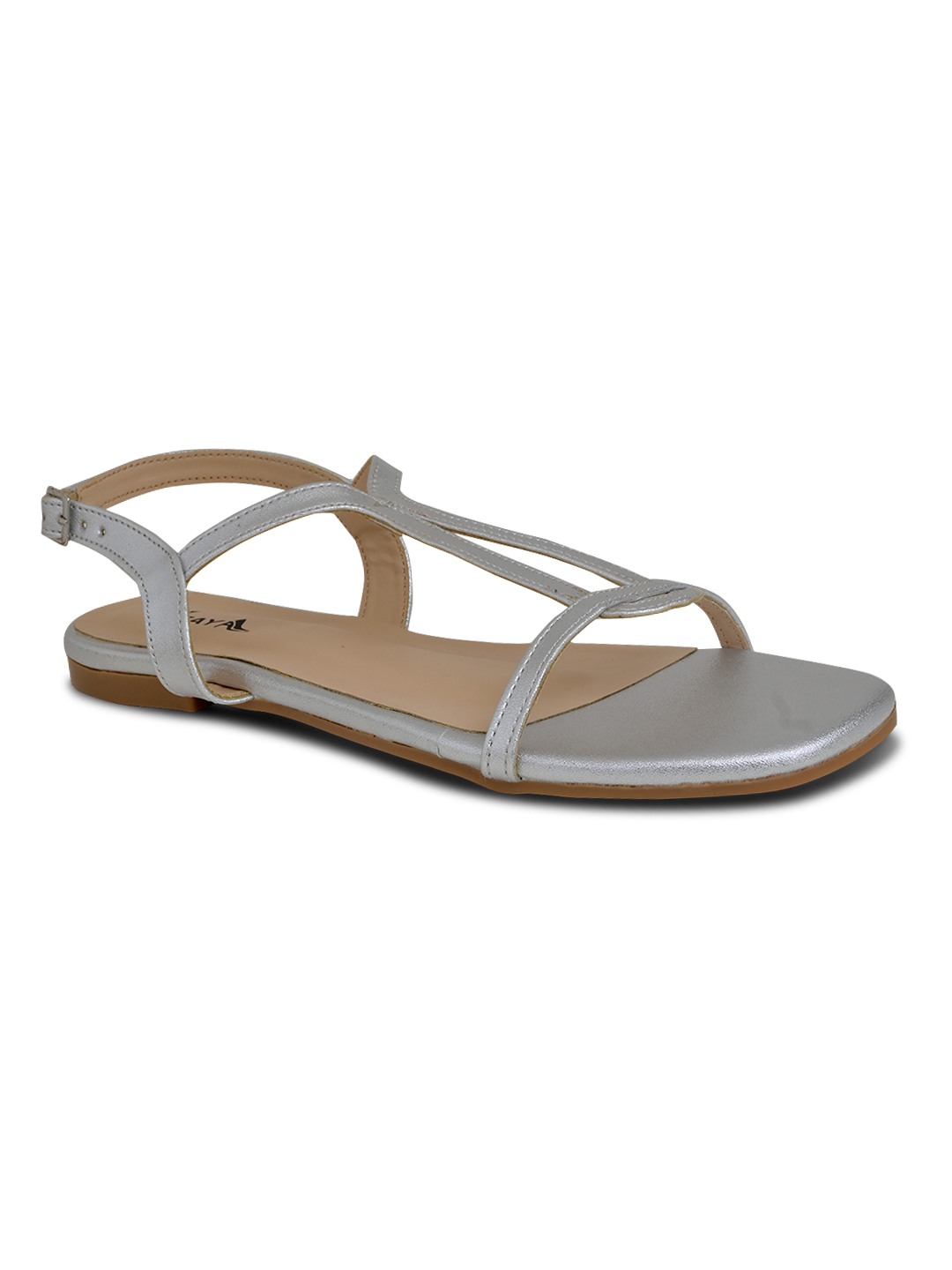 Silver Metallic T-Strap Flat Sandals