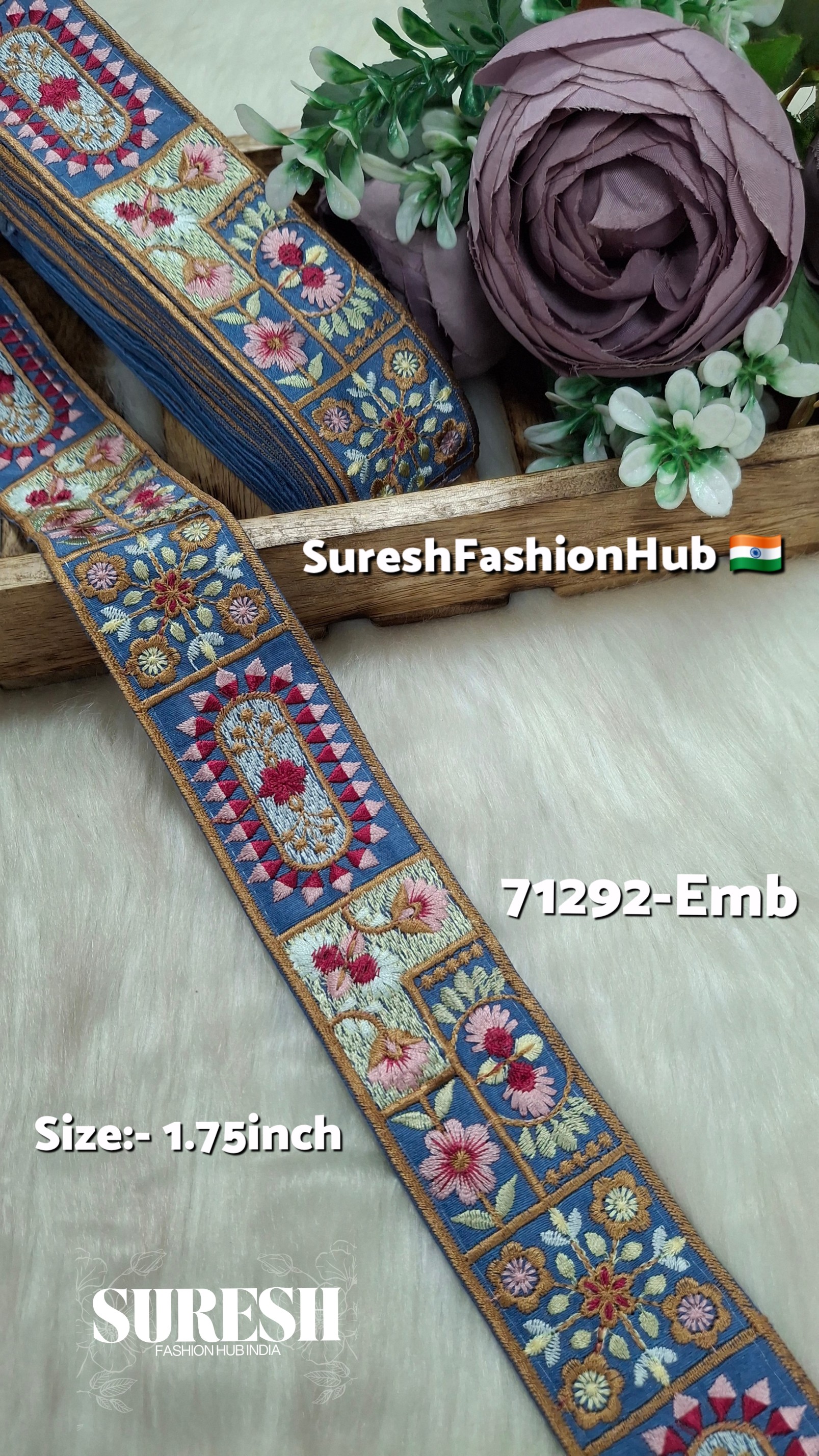 Blue Patchwork Tile Embroidery Border – 71292-EMB