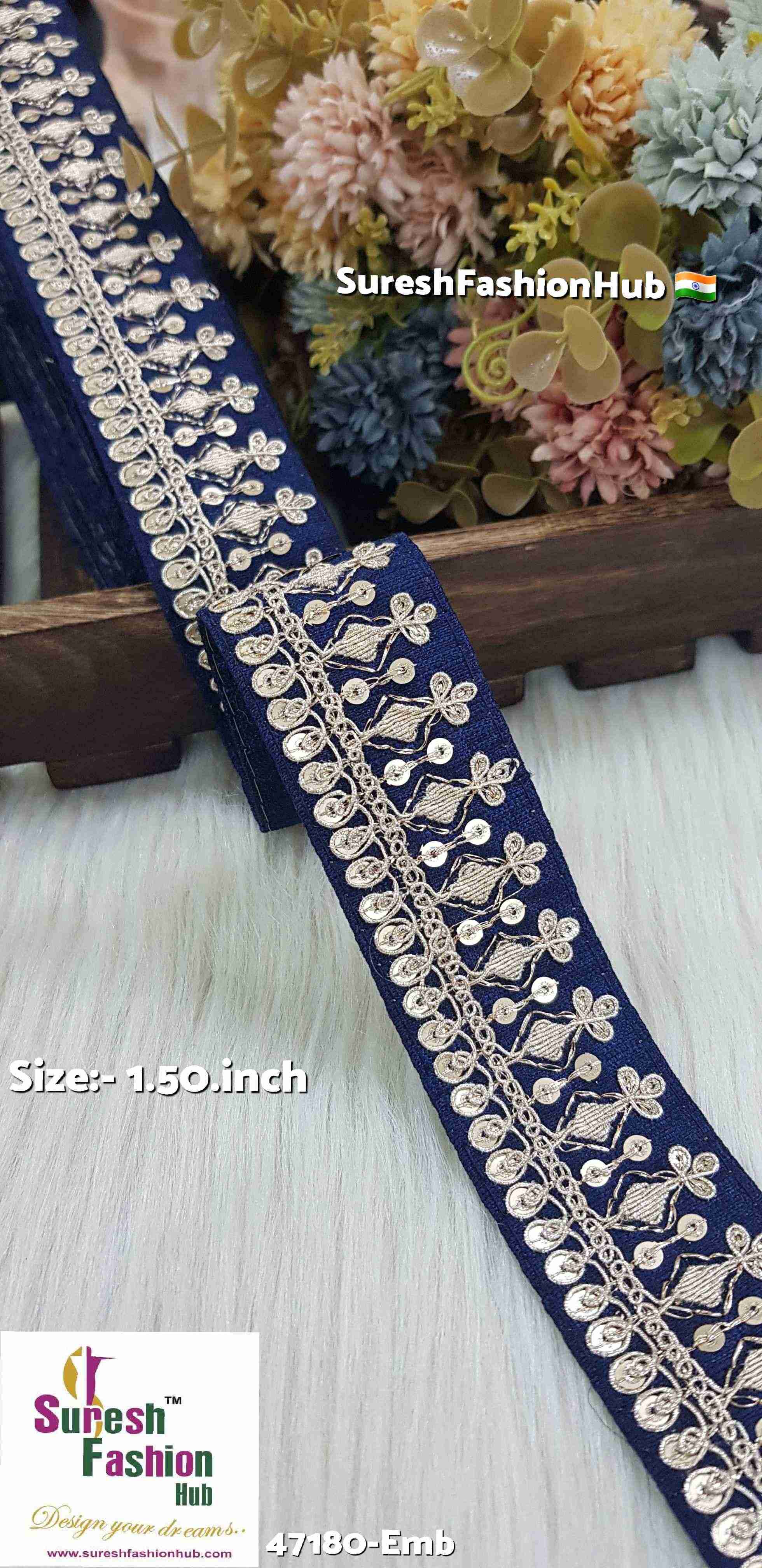 Navy Blue Royal Elegance Embroidered Lace*