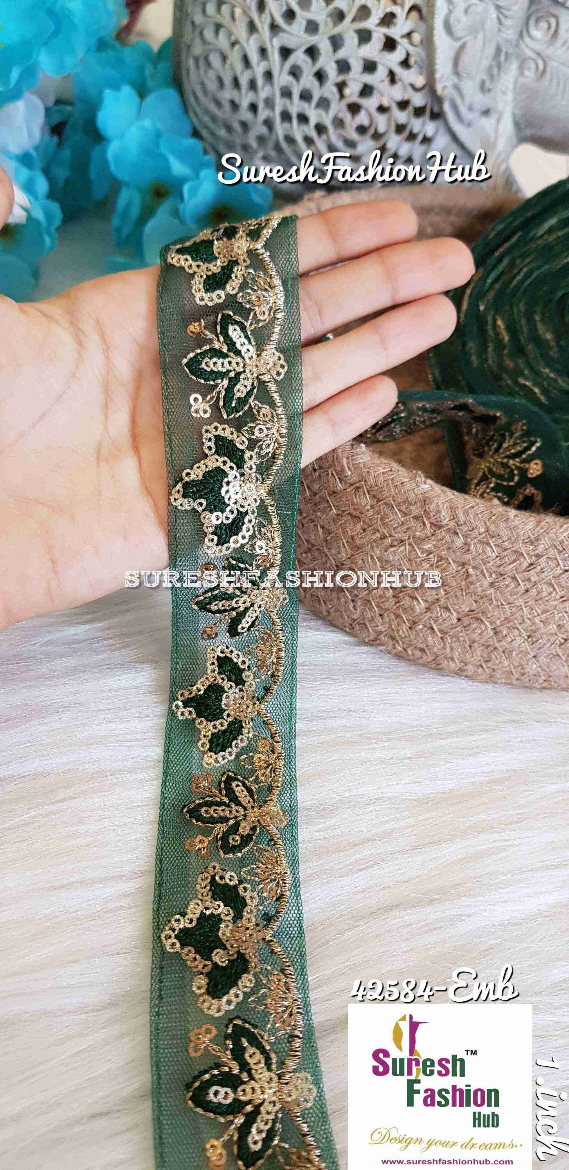 Leafy Loom Green Mesh Designer Trim