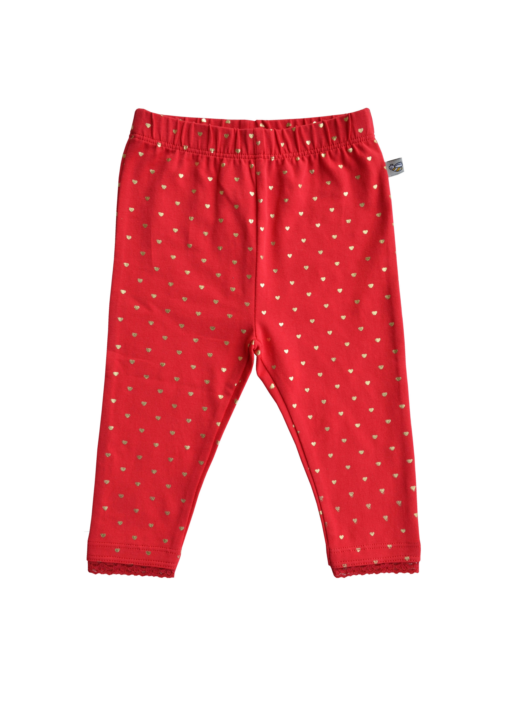 Girls Golden Heart Allover Print Legging on Red (95%Cotton 5%Elasthan Jersey)