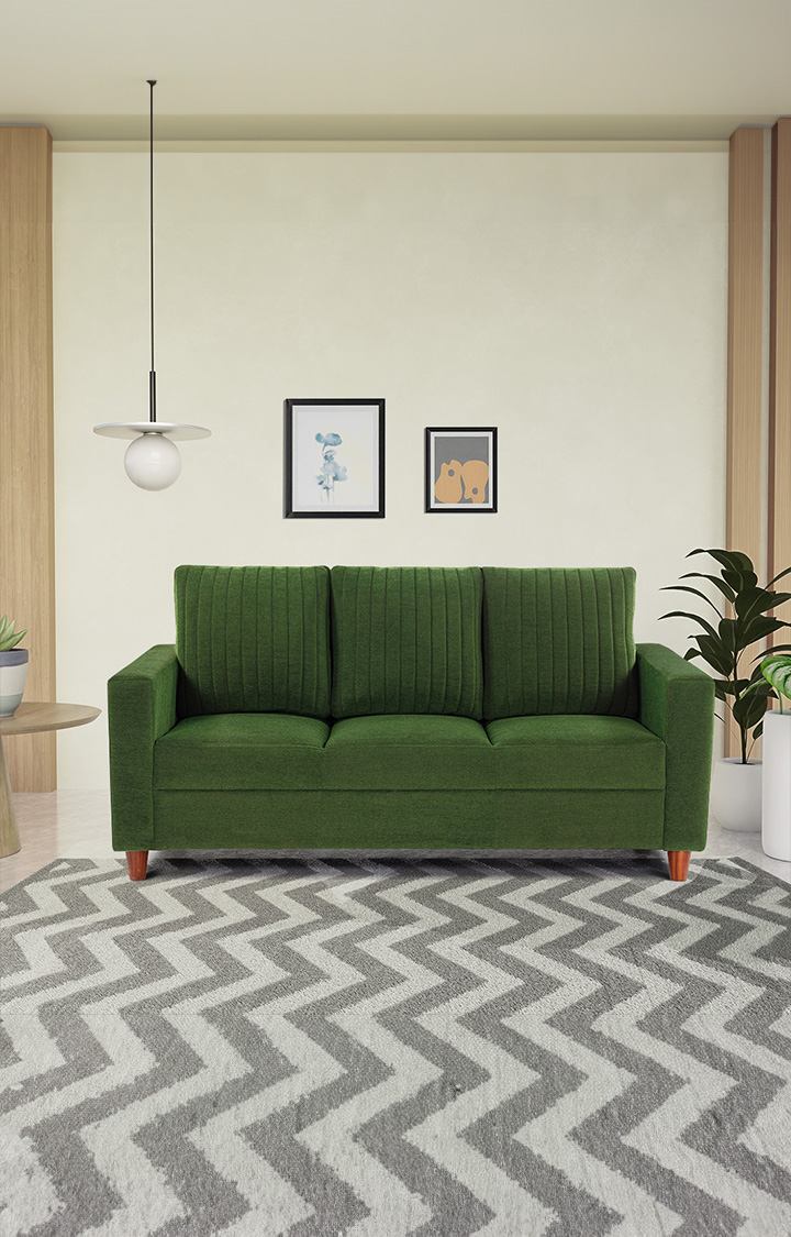 neudot Roman Sofa for Living Room |3 Persons Sofa|Premium Fabric with Cushioned Armrest | Solid Wood Frame|3 Seater in Emerald Green Color