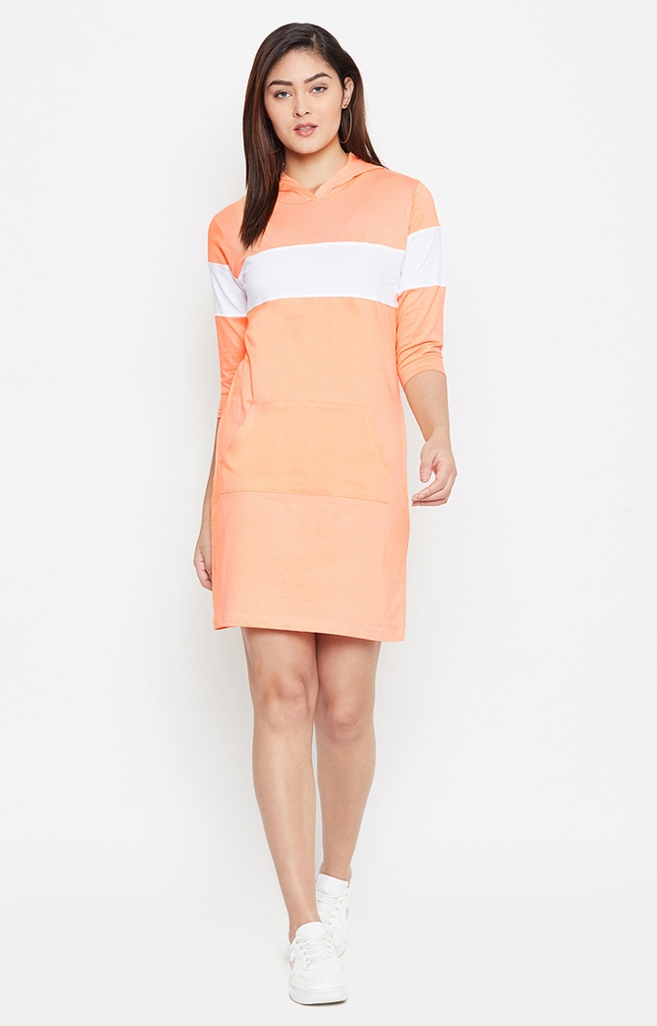 Jhankhi | Jhankhi Women Orange and White Colourblock Shift Dress 1