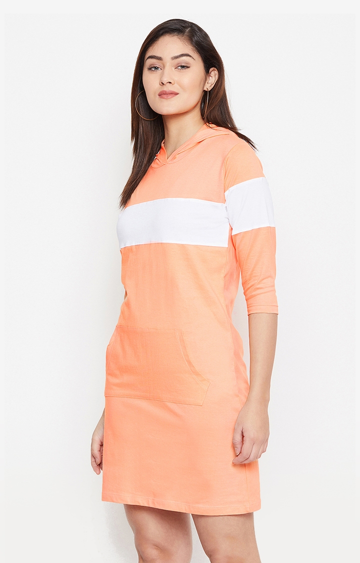 Jhankhi | Jhankhi Women Orange and White Colourblock Shift Dress 2
