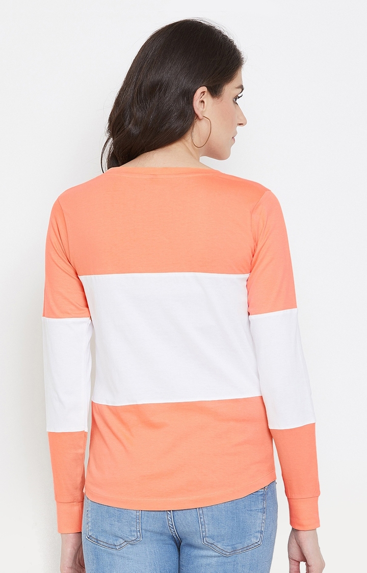Jhankhi | Jhankhi Women Orange and White Colourblock T-Shirt 5