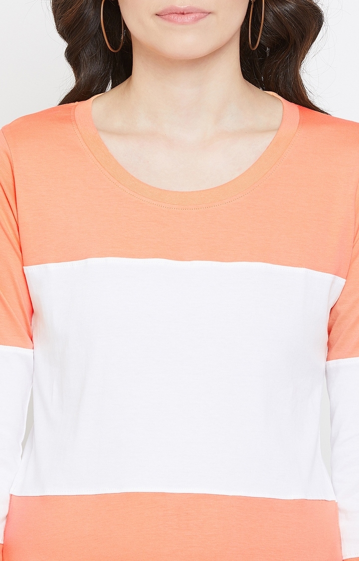 Jhankhi | Jhankhi Women Orange and White Colourblock T-Shirt 6