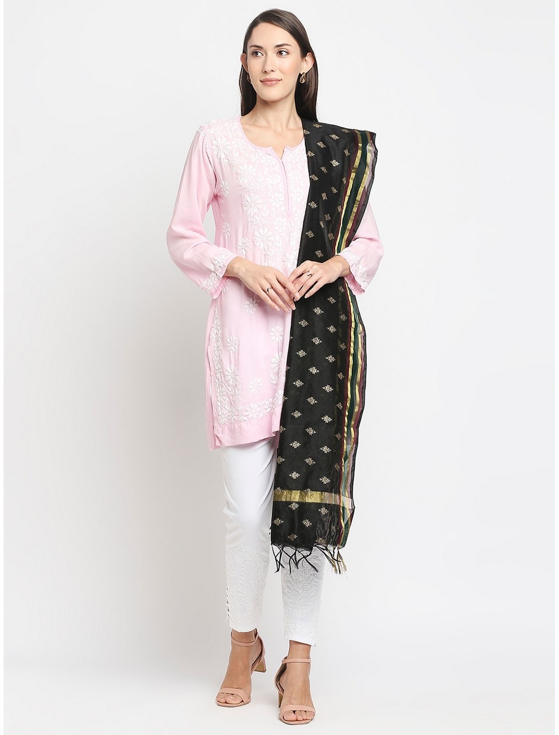 Get Wrapped | Get Wrapped Black Foil Printed Dupatta with Borders  for Women 1