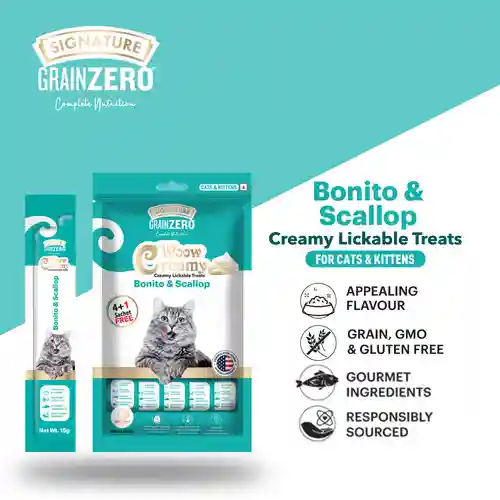 Grain Zero Bonito and Scallop Lickable Creamy Treats for Cats, 75g